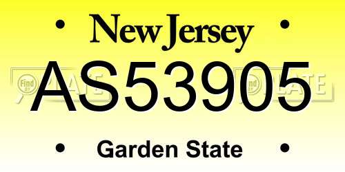 AS53905 New Jersey License Plate