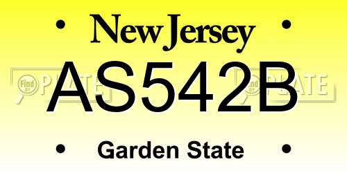 AS542B New Jersey License Plate
