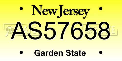 AS57658 New Jersey License Plate