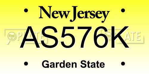 AS576K New Jersey License Plate