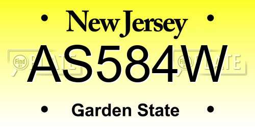 AS584W New Jersey License Plate