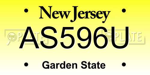 AS596U New Jersey License Plate