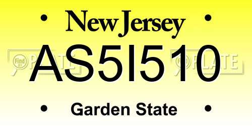 AS5I510 New Jersey License Plate