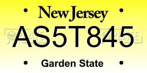 AS5T845 New Jersey License Plate