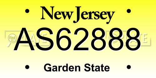AS62888 New Jersey License Plate