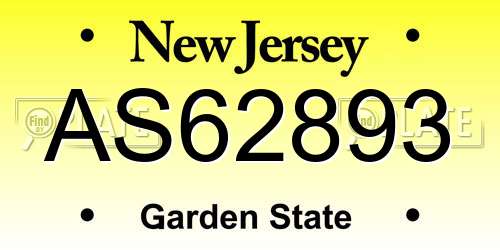 AS62893 New Jersey License Plate