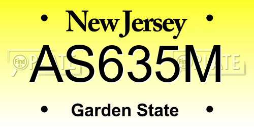 AS635M New Jersey License Plate