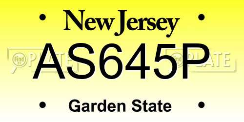 AS645P New Jersey License Plate