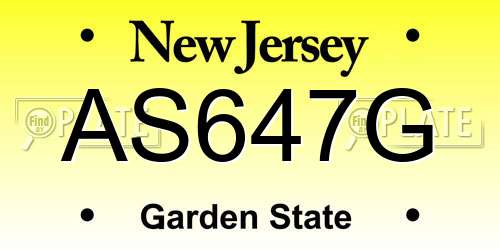 AS647G New Jersey License Plate