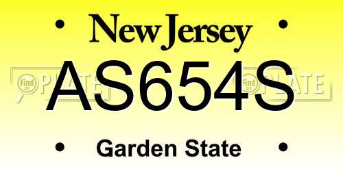 AS654S New Jersey License Plate
