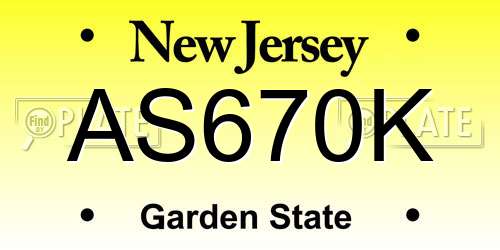 AS670K New Jersey License Plate