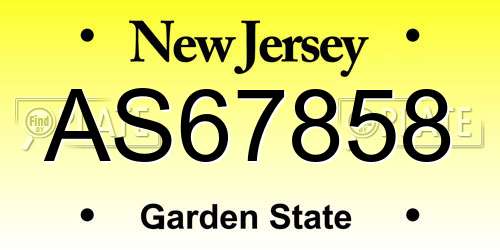 AS67858 New Jersey License Plate