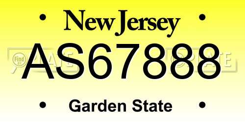 AS67888 New Jersey License Plate