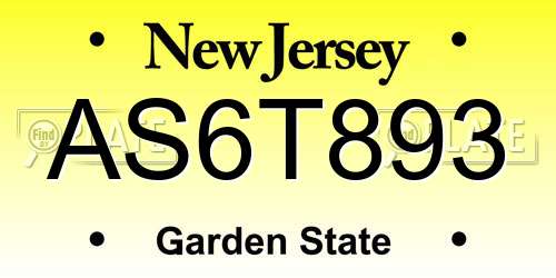 AS6T893 New Jersey License Plate
