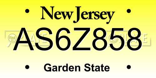 AS6Z858 New Jersey License Plate