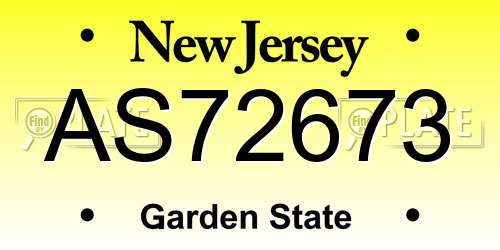 AS72673 New Jersey License Plate