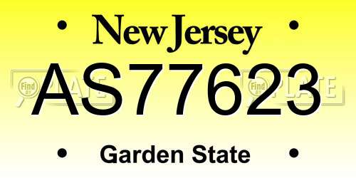 AS77623 New Jersey License Plate
