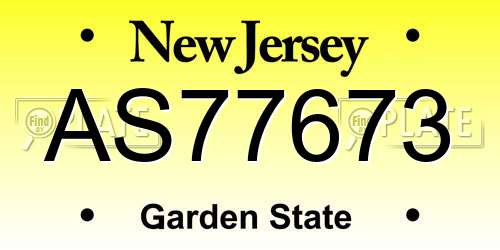 AS77673 New Jersey License Plate