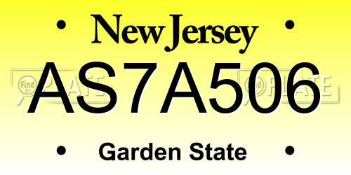AS7A506 New Jersey License Plate