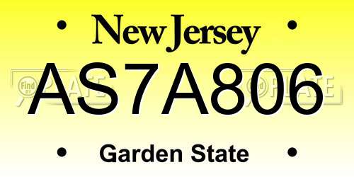 AS7A806 New Jersey License Plate