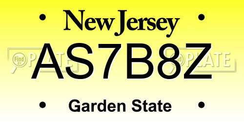 AS7B8Z New Jersey License Plate