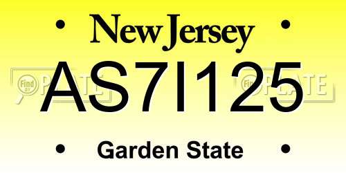 AS7I125 New Jersey License Plate