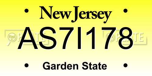 AS7I178 New Jersey License Plate