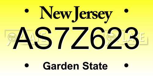 AS7Z623 New Jersey License Plate