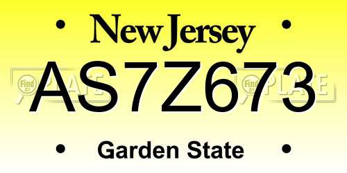 AS7Z673 New Jersey License Plate
