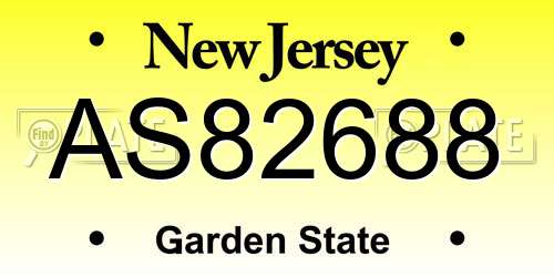 AS82688 New Jersey License Plate