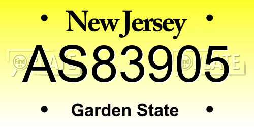 AS83905 New Jersey License Plate