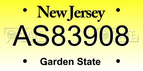 AS83908 New Jersey License Plate