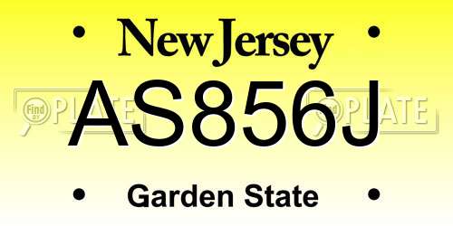 AS856J New Jersey License Plate