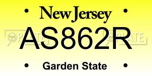 AS862R New Jersey License Plate