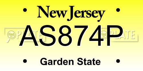 AS874P New Jersey License Plate