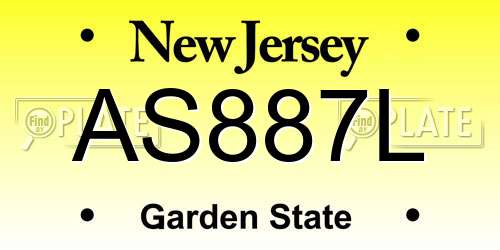 AS887L New Jersey License Plate