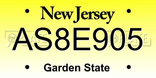 AS8E905 New Jersey License Plate