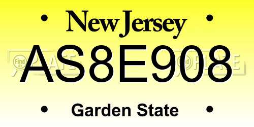 AS8E908 New Jersey License Plate