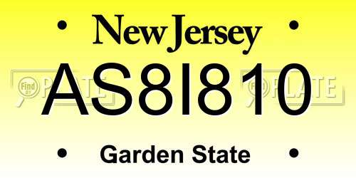 AS8I810 New Jersey License Plate