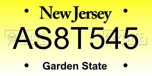 AS8T545 New Jersey License Plate