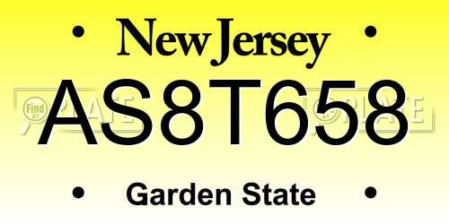 AS8T658 New Jersey License Plate