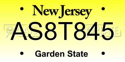 AS8T845 New Jersey License Plate