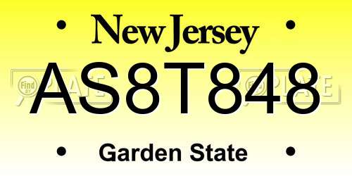 AS8T848 New Jersey License Plate