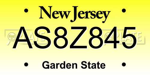 AS8Z845 New Jersey License Plate