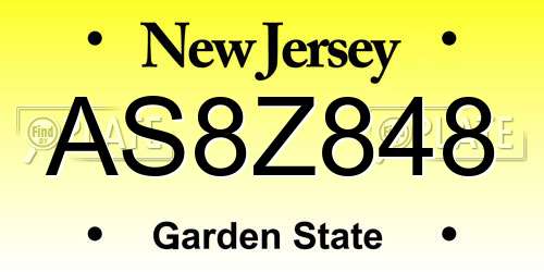 AS8Z848 New Jersey License Plate