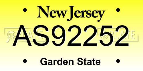 AS92252 New Jersey License Plate