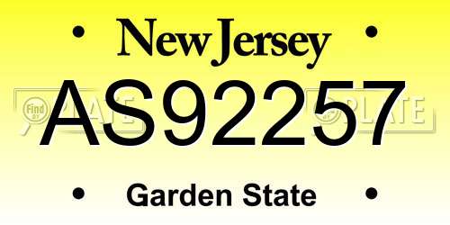 AS92257 New Jersey License Plate