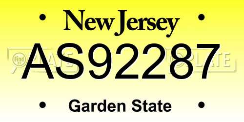 AS92287 New Jersey License Plate