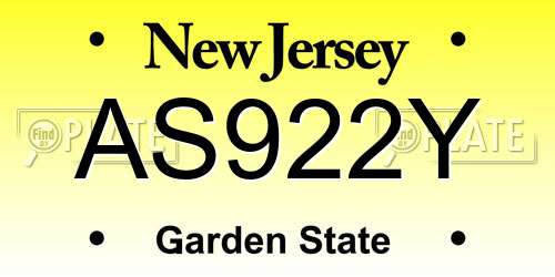 AS922Y New Jersey License Plate