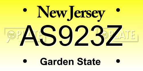 AS923Z New Jersey License Plate